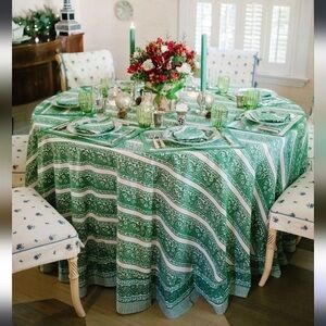 Julia Amory Spruce Fleur Stripe Tablecloth